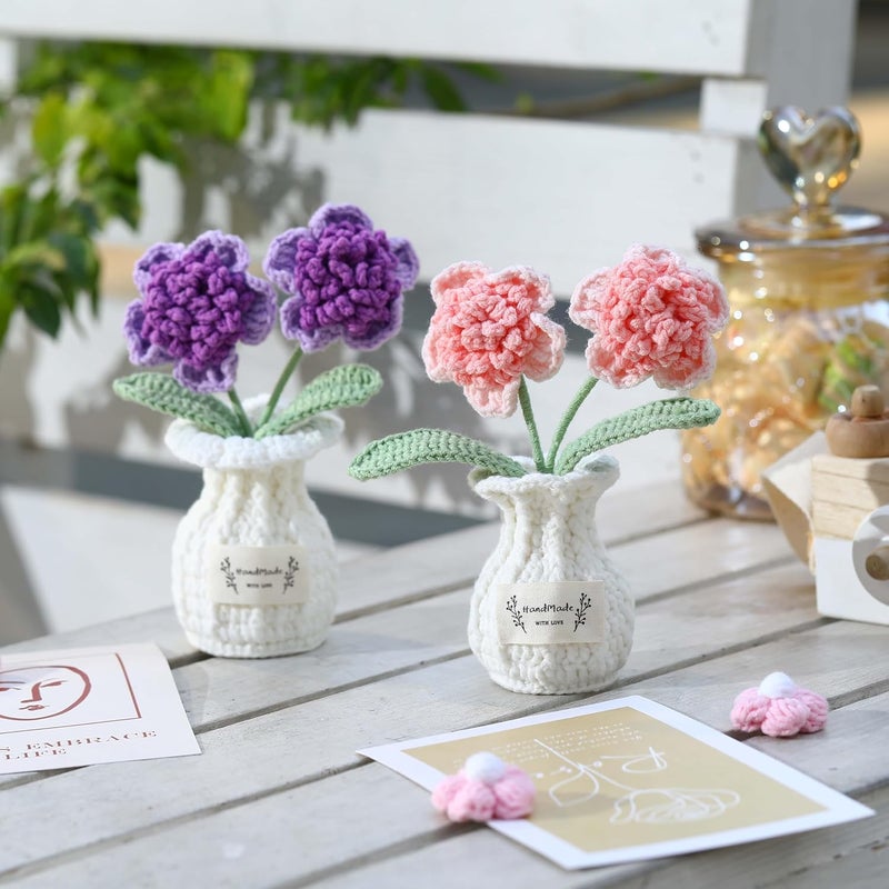 YOOJEE Christmas Crochet Flower Pot Pink Thank You Crochet Gifts for Women Coworker Handmade Knitted Pink Potted Plant for Mom Teacher Birthday Wedding Home Cute Desk Decor for Women Office - Image 4